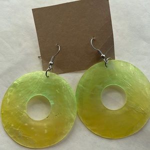 Lovely 2 toned  yellow mint green genuine capiz shell earring
